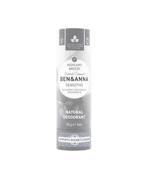BEN and ANNA Sensitive, Naturalny dezodorant bez sody w sztyfcie kartonowym, highland breeze, 60 g